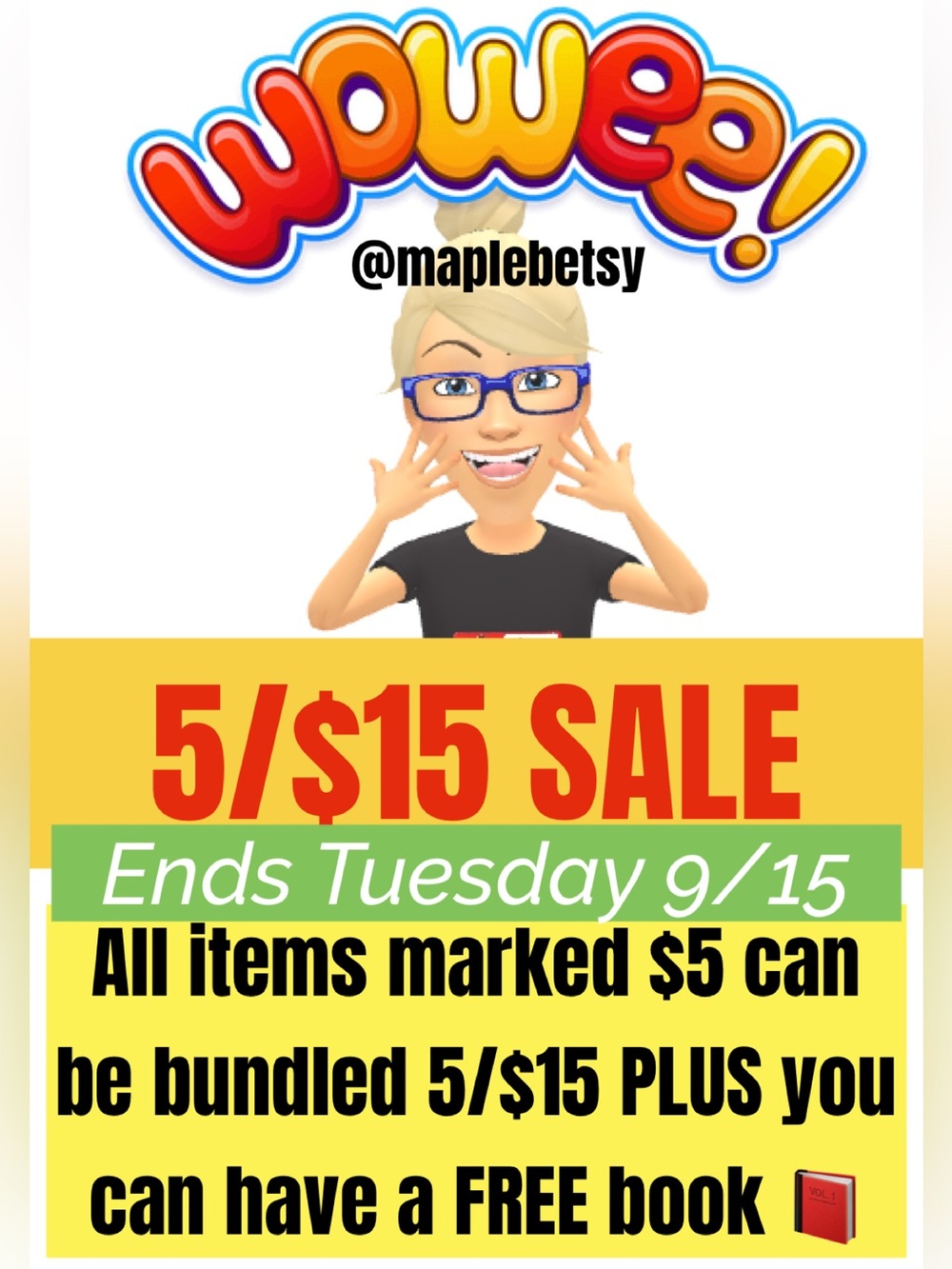 5/$15 sale with the free book ends 9/15